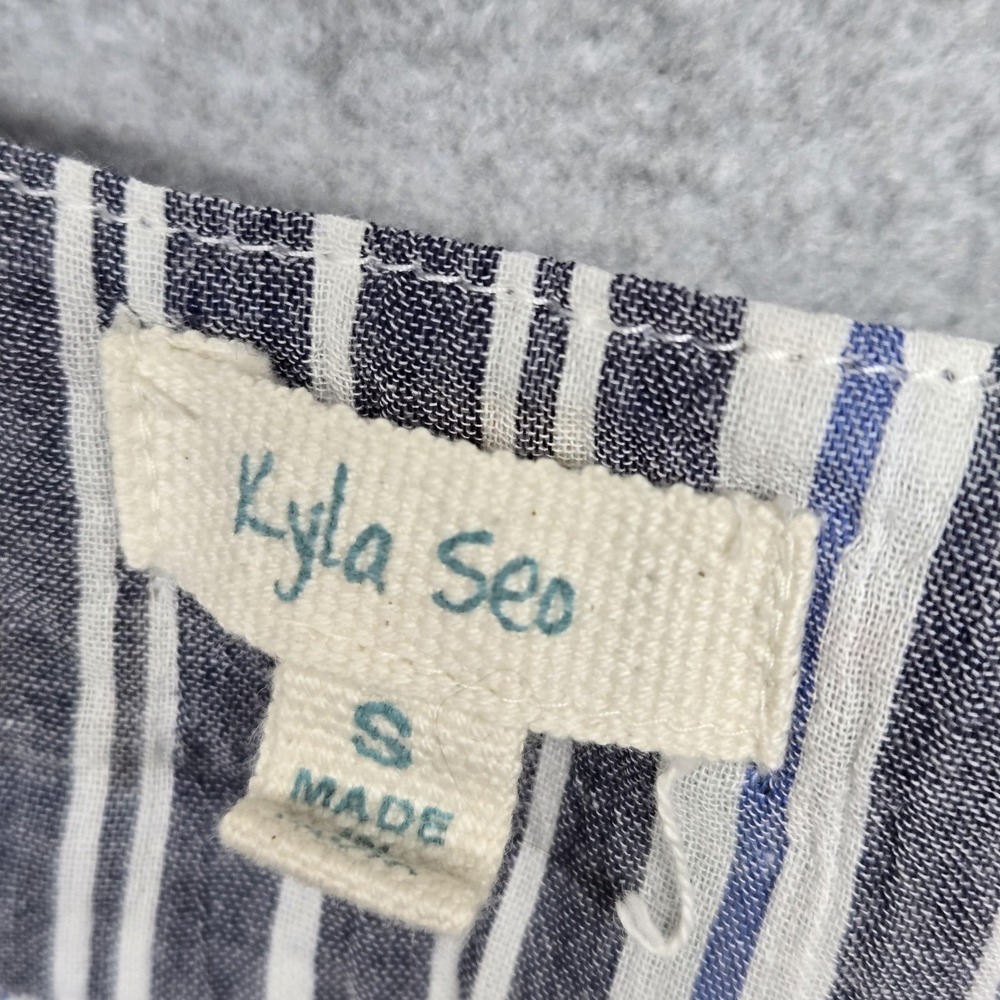 Kyla Seo Dress Womens Small Multicolor Embroidered Boho Stripe Cotton Swing - Picture 6 of 14